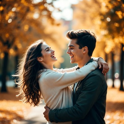Young couple enjoys fall day