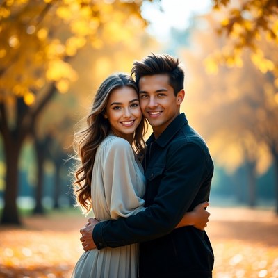 Couple in autumn park setting