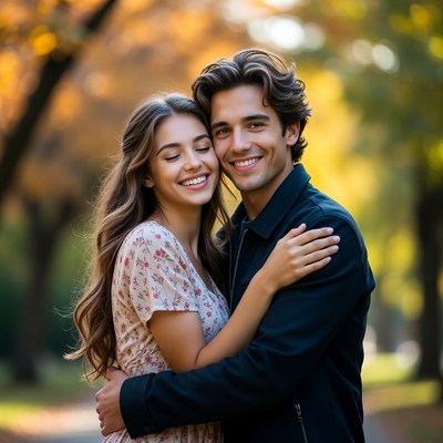Couple smiling in autumn park together