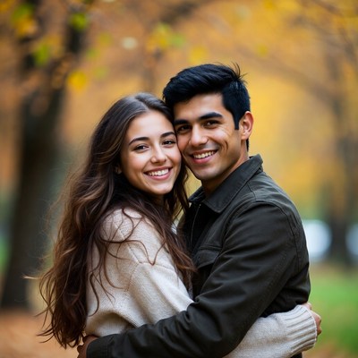 Couple smiling in autumn park