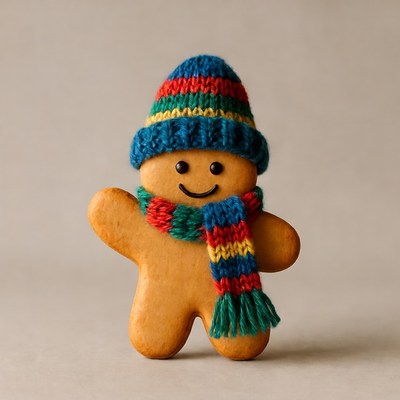 Gingerbread character in winter attire