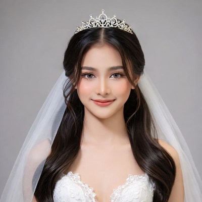 Bride wearing crown and veil