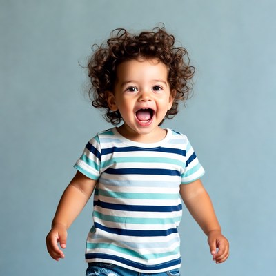 Child smiles with joy indoors