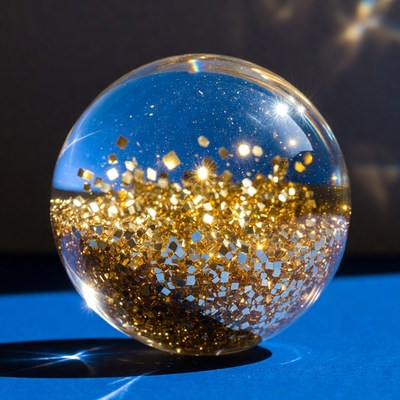 Golden glitter in clear sphere