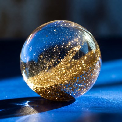 Glitter sphere on blue surface