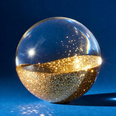 Glass sphere with golden glitter inside