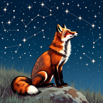 Fox under a starry sky