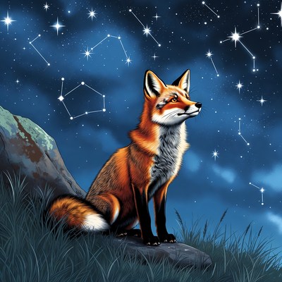 Fox under a starry sky