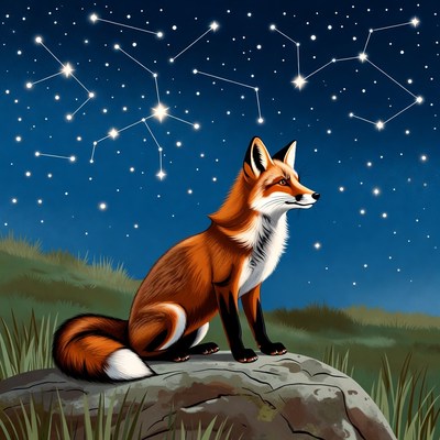 Fox under the night sky