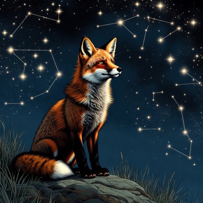 Fox gazes at starry sky