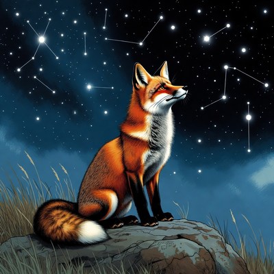 Fox gazing at night sky