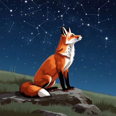Fox gazes at stars in night sky