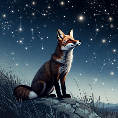 Fox gazes at night sky