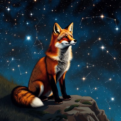 Fox under a starry sky