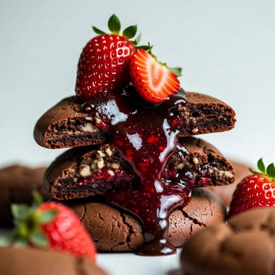 Chocolate cookies with strawberry filling