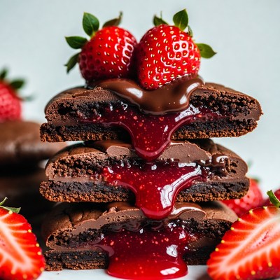 Chocolate cookies with strawberry filling