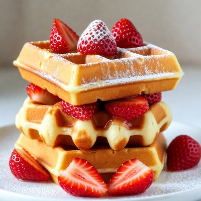 Waffles with strawberries on plate