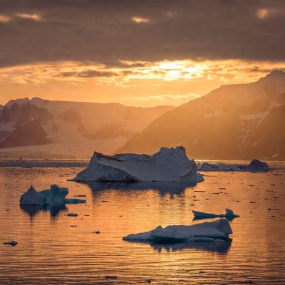 Sunset over icy waters in the arctic