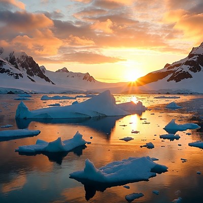 Sunset over icy landscape