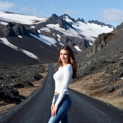 Woman poses on mountain road