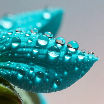 Water droplets on blue leaf