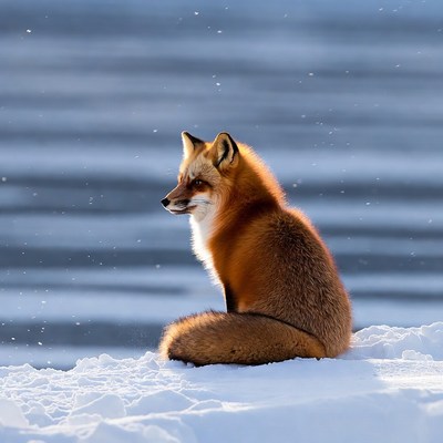 Fox sitting in winter snow