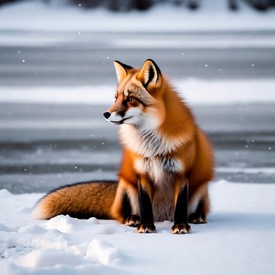 Red fox sitting in snow
