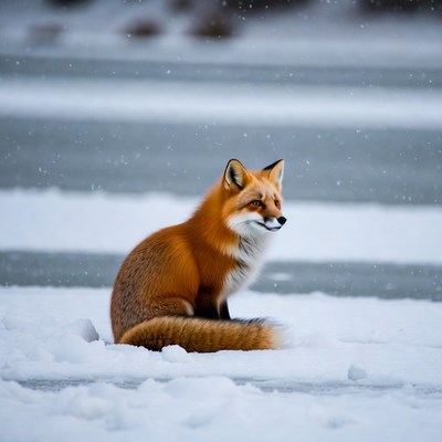 Red fox sitting in snow
