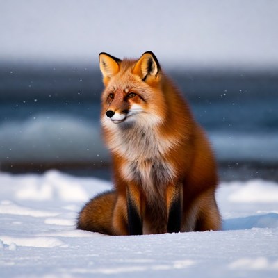 Red fox in snowy landscape