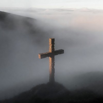 Cross standing above the clouds