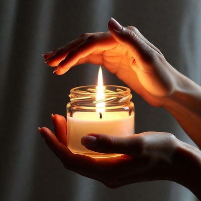 Light from the candle in hands