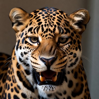 Leopard showing teeth in close-up view