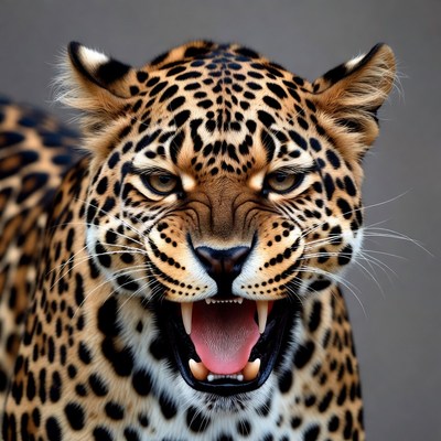 Leopard showing teeth in close view