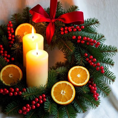 Wreath with candles and oranges