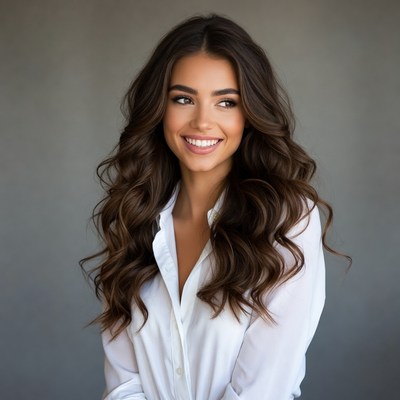 Smiling woman with long hair