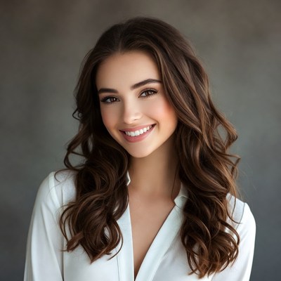 Smiling woman with long hair indoors