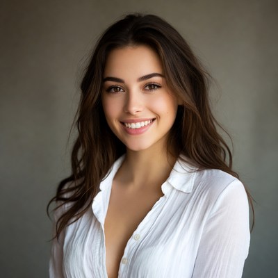 Smiling woman in a studio setting