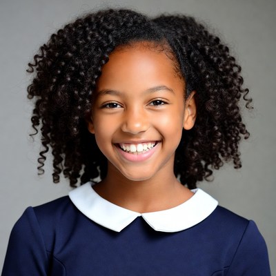 Girl smiling in a blue dress
