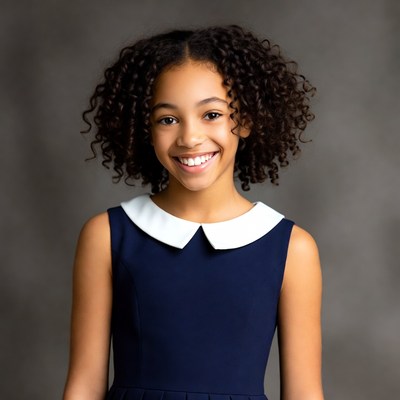 Smiling girl with curly hair indoors