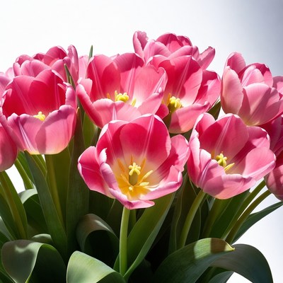 Pink tulips in bright light display