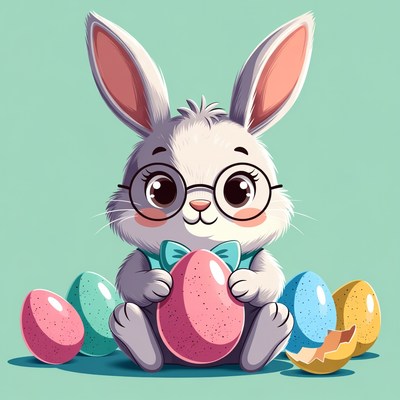 Cute bunny with colorful eggs
