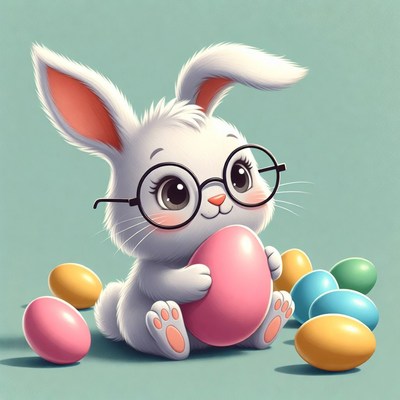 Cute bunny with colorful eggs
