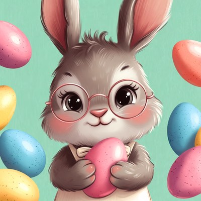 Bunny holding easter egg with colors