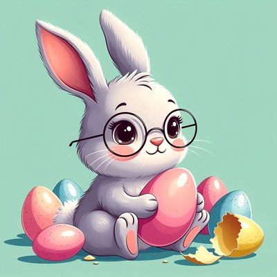 Cute bunny holding a pink egg