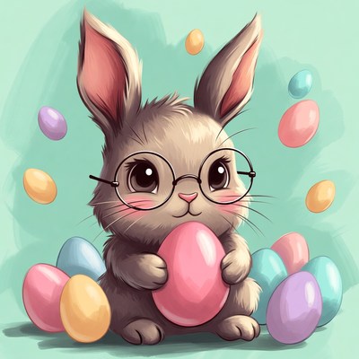 Cute bunny holding easter egg