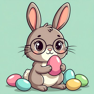 Cute bunny holds pastel egg