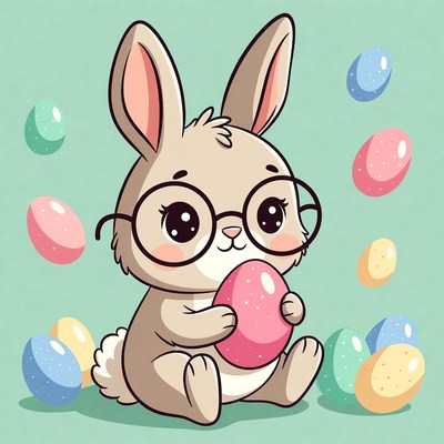 Cute bunny with colorful eggs