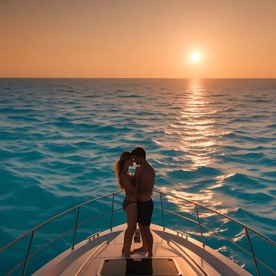 Couple on boat at sunset