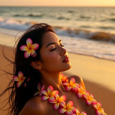 Sunset beach moment with flowers