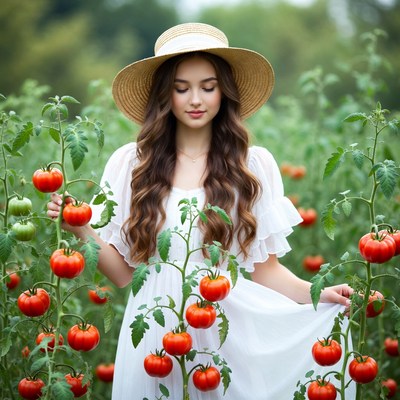 Woman in tomato field harvesting